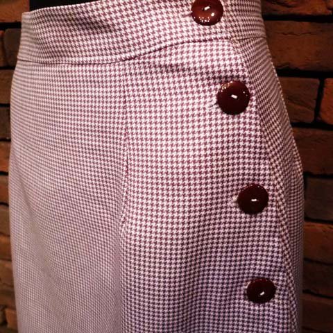 Houndstooth Flared Side Button Skirt