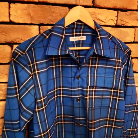 1950's Vintage Fabric, Blue Plaid Open Collar Shirt