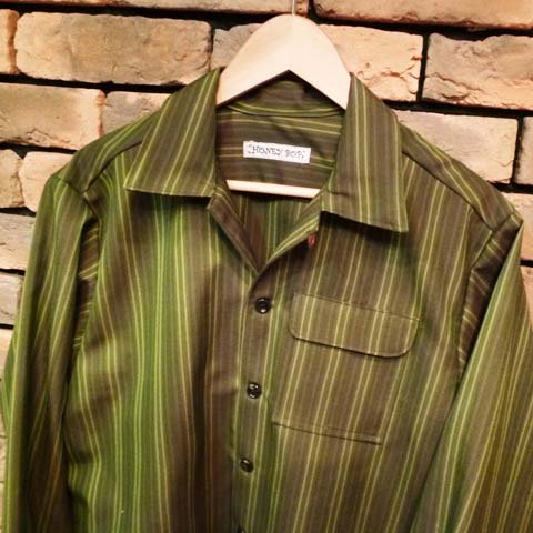 1950's Vintage Fabric, Green Striped Open Collar Shirt