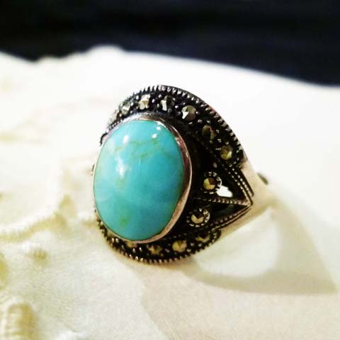 Turquoise & Marcasite, Silver Ring