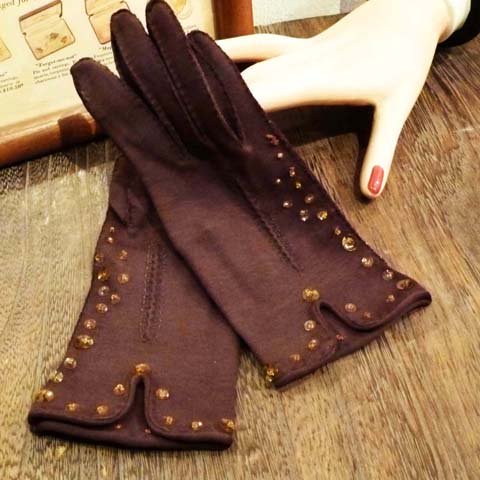 Brown Beaded Gloves