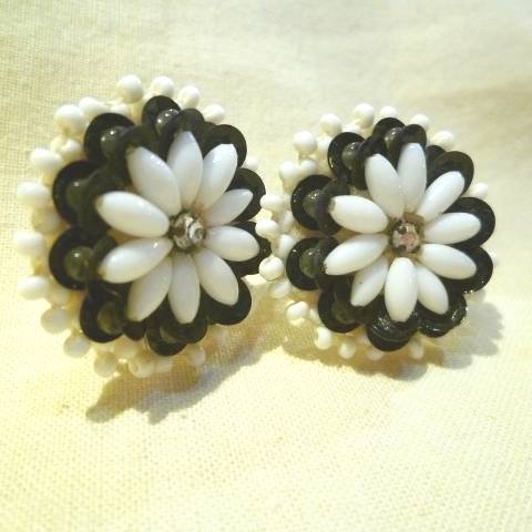 Black & White Floral Earrings