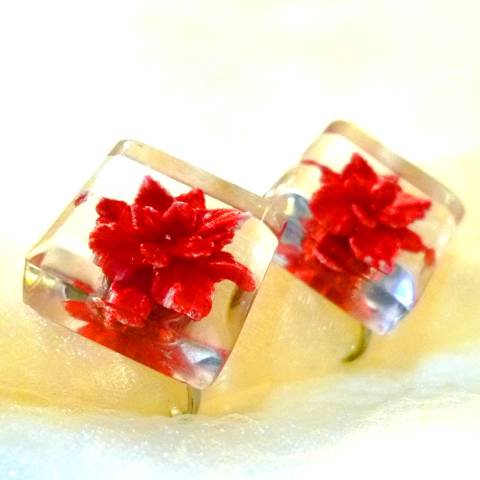 Lucite Red Flower Earrings