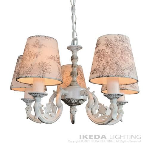 アンティーク　ミルクガラスシェード シャンデリア 5灯 天井照明 フランスのアンティークペンダントライト、ミルク色のガラス照明