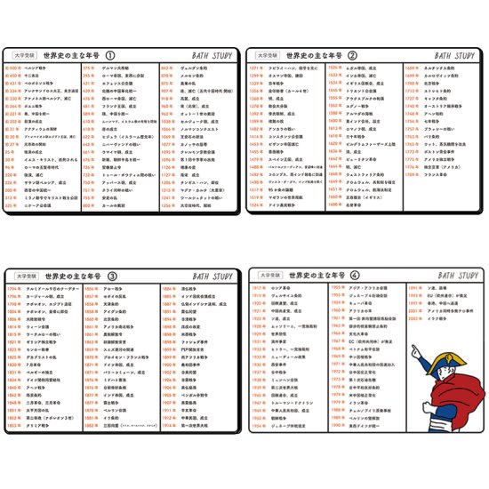 【 世界史 ( 大学受験 ) 】 お風呂で学習シート : 世界史の主な年号をまとめた暗記シート