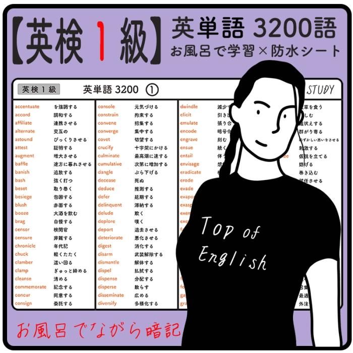 英検 1級 】英単語 3200語 - お風呂で学習 × 防水シート ×16枚