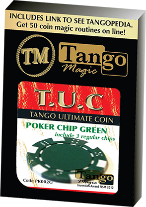 TUC Poker Chip Green plus 3 regular chips (PK002G) by Tango Magic - Trick
