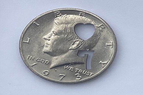 Cut Out Half Dollar - 7 of Hearts - Sterling