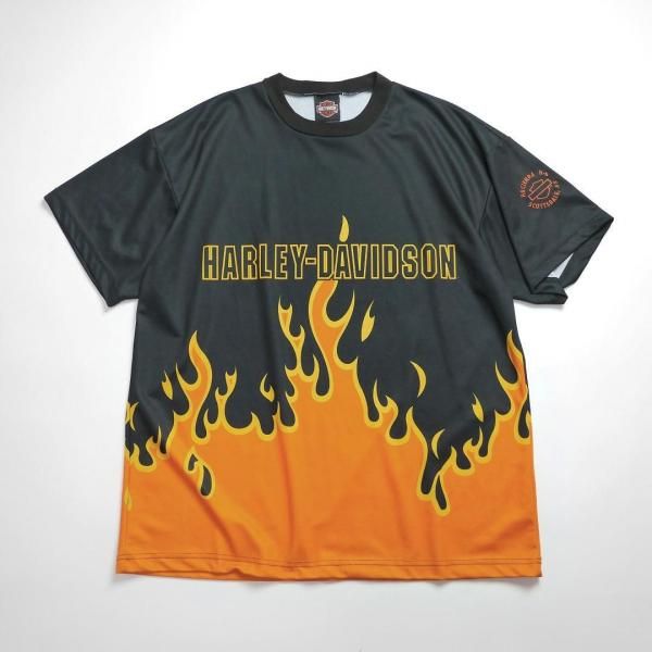 00s HARLEY DAVIDSON ファイヤーパターン ゲームシャツ アメリカ