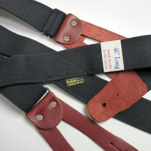 デッドWELCHキャンバス レザー サスペンダーベルト黒アウトドアワークUSA製 デッドWELCHキャンバス レザー サスペンダーベルト黒アウトドア