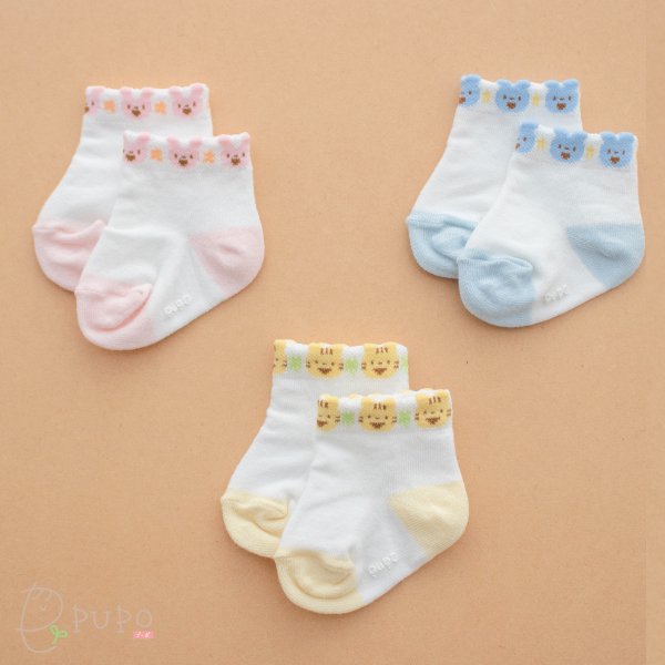 どうぶつ柄が可愛い赤ちゃんの靴下[日本製][ピンク/ブルー/クリーム][7～9cm][新生児]-日本製の新生児肌着・ベビー服・ベビーアイテム　PUPO