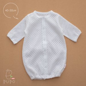 【メール便OK(05)】PUPO 小さな赤ちゃんのための 2wayドレス 低出生体重児 透かし編み 綿100% 白 ホワイト 40-50cm 日本製