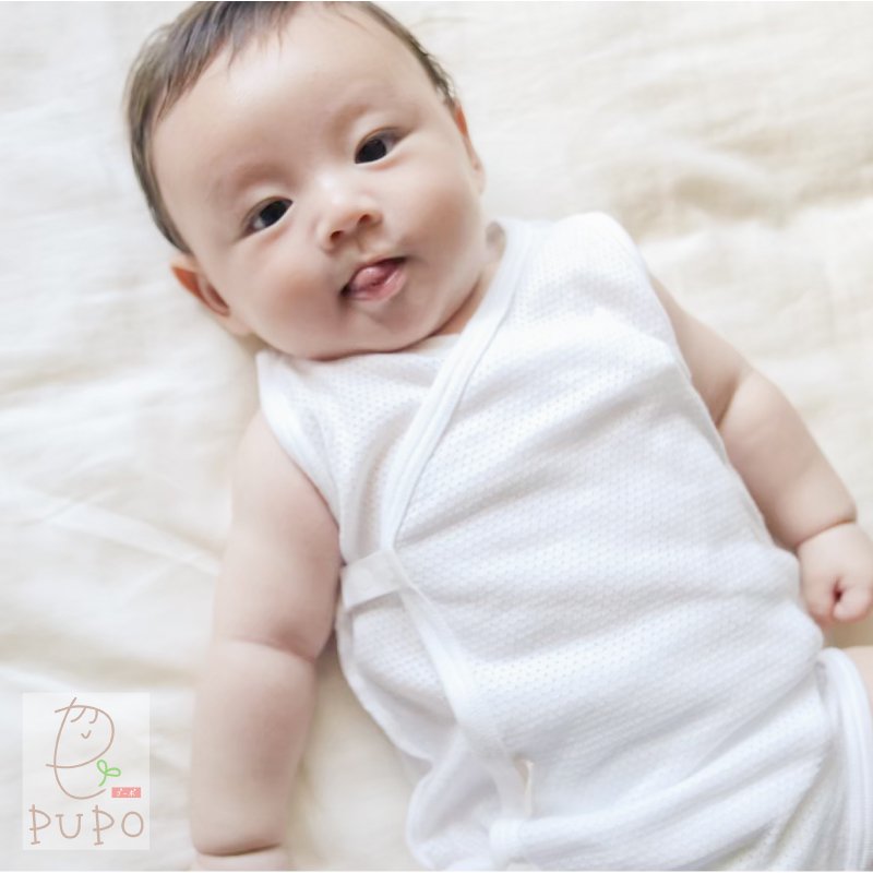 フラットボタンの打ち合わせロンパース【日本製】- 日本製の新生児肌着
