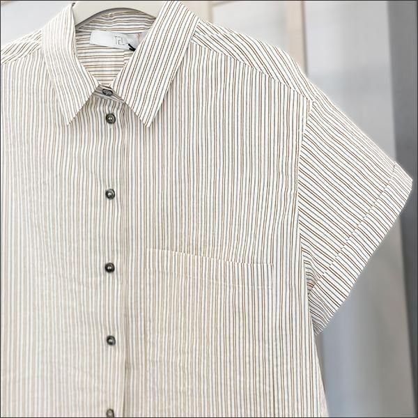 TELA (テラ) ストライプ半袖シャツブラウス ROCKY2 beige