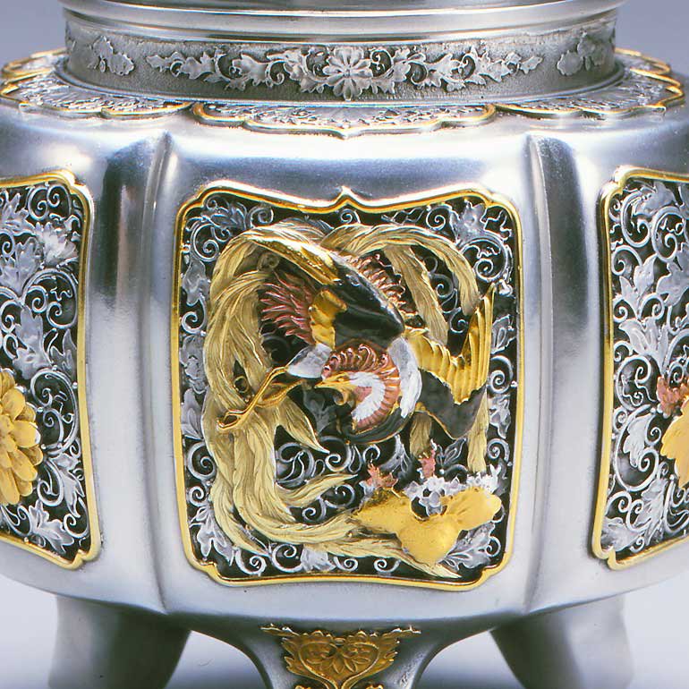 銀製 六陵瑞鳥紋香炉 H16.5cm 照生 - HIKARI GALLERY オーダーメイド・高級縁起物オンラインショップ