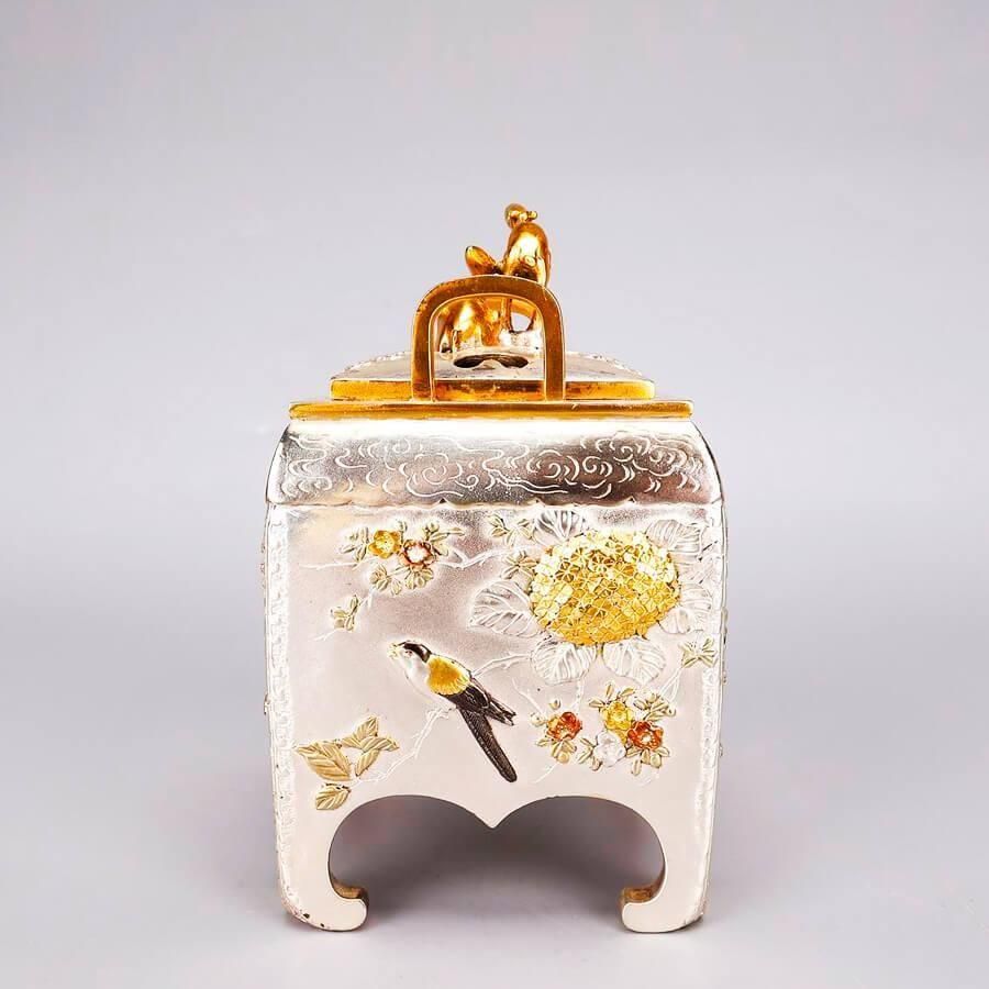 角型花鳥香炉青鳳作