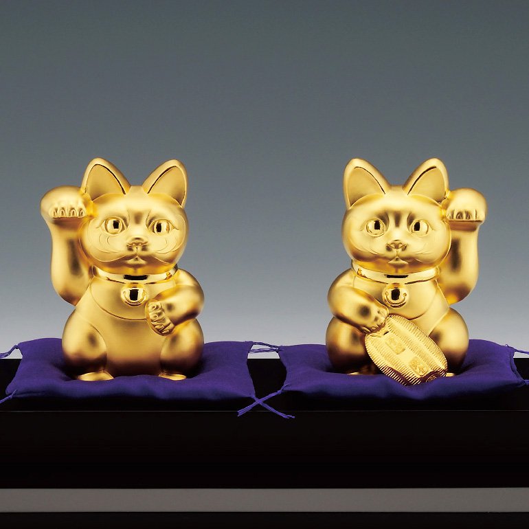純金製置物 招き猫２点セット Lサイズ Hikari Gallery 高級縁起物 純金製仏像 オーダーメイド