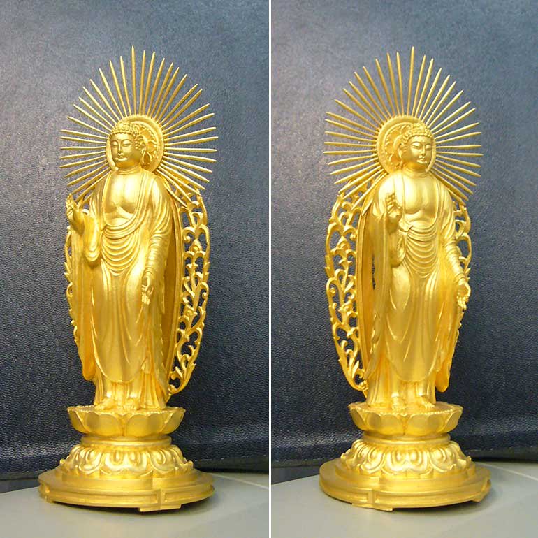 純金製仏像 阿弥陀如来 御西光背 H16.5cm 軽量型 舟谷喜雲 - HIKARI