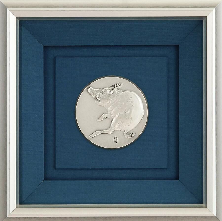 高村光雲 純銀 レリーフ 『仔犬』 額装 邁進｜高村光雲：原型制作｜純銀製レリーフ額装 - HIKARI GALLERY