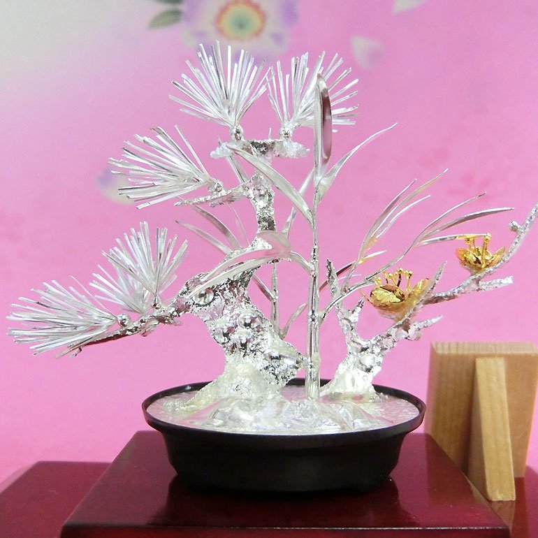 純銀製置物 盆栽 松竹梅 - HIKARI GALLERY オーダーメイド・高級縁起物 