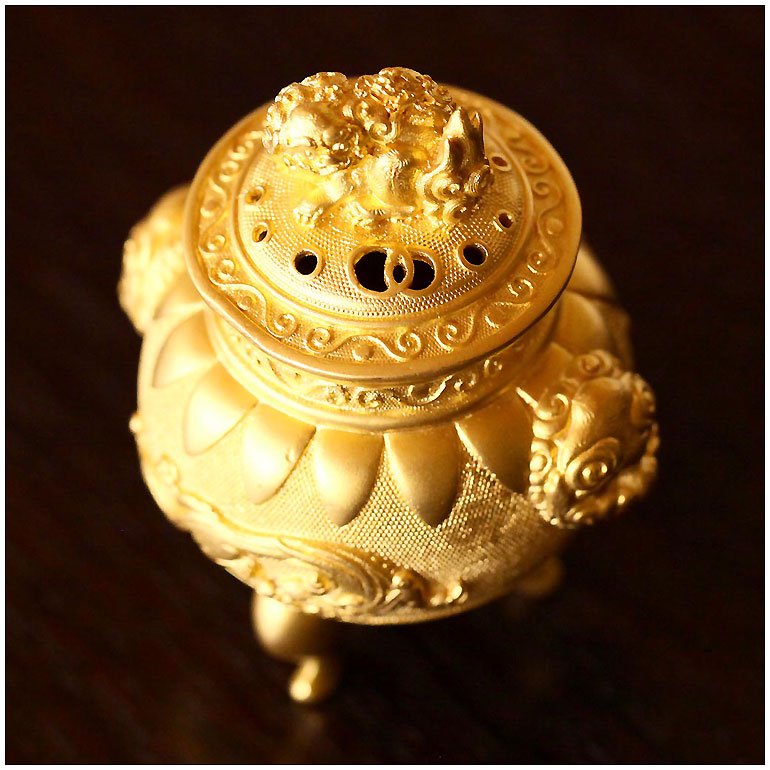 純金製 獅子龍香炉 H8.5cm 釘谷洞石 - HIKARI GALLERY オーダーメイド・高級縁起物オンラインショップ