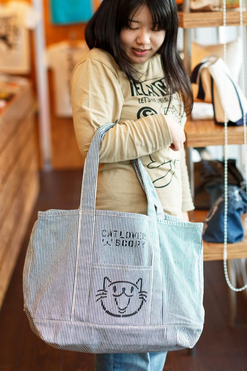 クラフトビッグトート 猫 CAT LOVER ( ヒッコリーストライプ