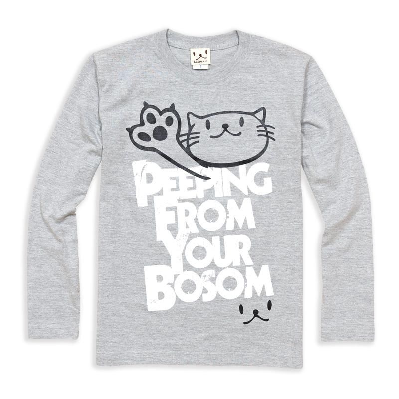 24時間限定タイムセール 猫 レディース メンズ ロンT Tシャツ 長袖 PEEPING グレー - CAT 服&ファッション小物