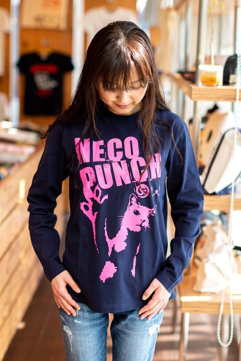 長袖 Tシャツ ロンT メンズ レディース 猫 NECO PUNCH