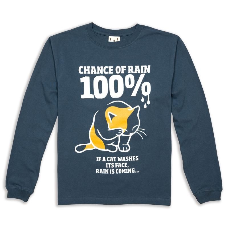 長袖 Tシャツ ロンT メンズ レディース 猫 RAIN 100% - デニム