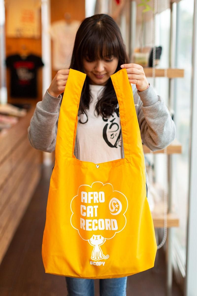 マルシェ エコバッグ 猫 AFRO CAT RECORD - オレンジ おもしろ