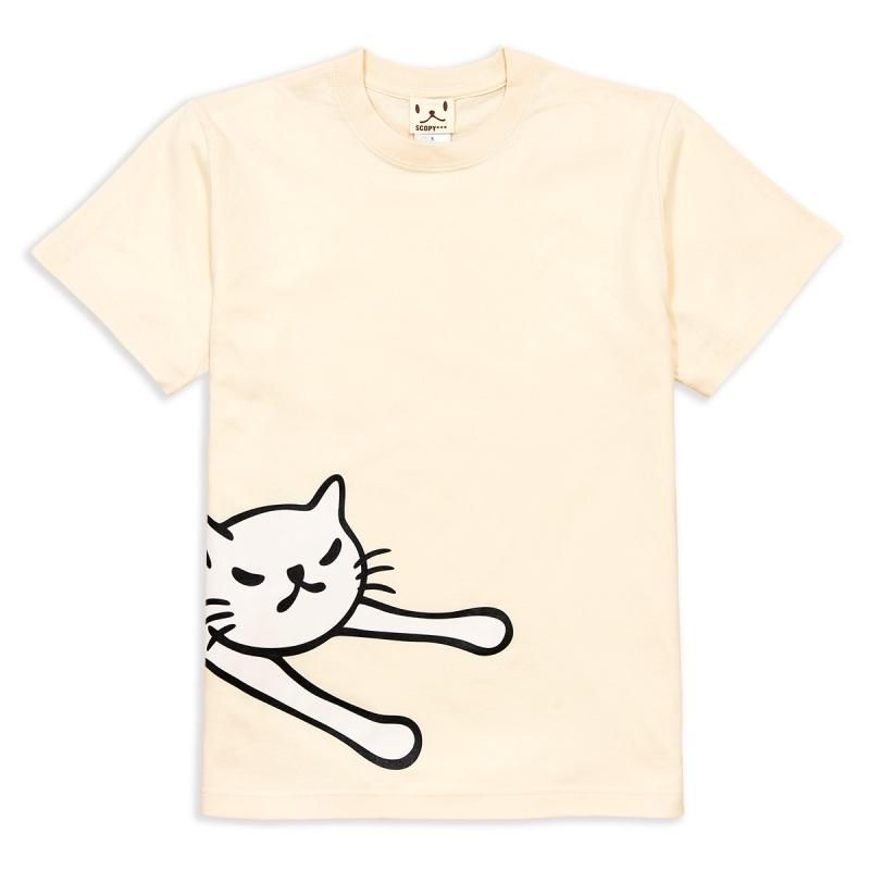 Tシャツ メンズ レディース 半袖 猫 LAZY CAT - ナチュラル ネコ