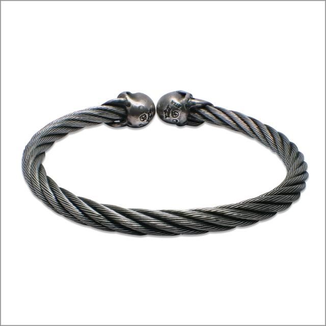 ら*ら様 ガボラトリー　ハーフスカル　ステンレスケーブル　ワイヤーバングル GABORATORY(ガボラトリー)ハーフスカルケーブルワイヤーバングル