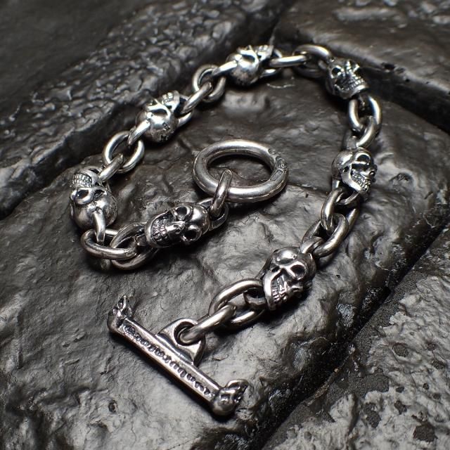 ガボール タイプ スカル ブレスレット silver925 シルバー925 ガボールタイプ 8スカルTバーブレスレット 23cm 130g