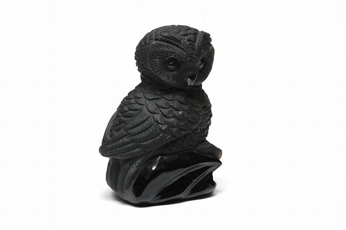 モリオン(黒水晶)彫り物【フクロウ】MOOWL-009｜魔除け効果の