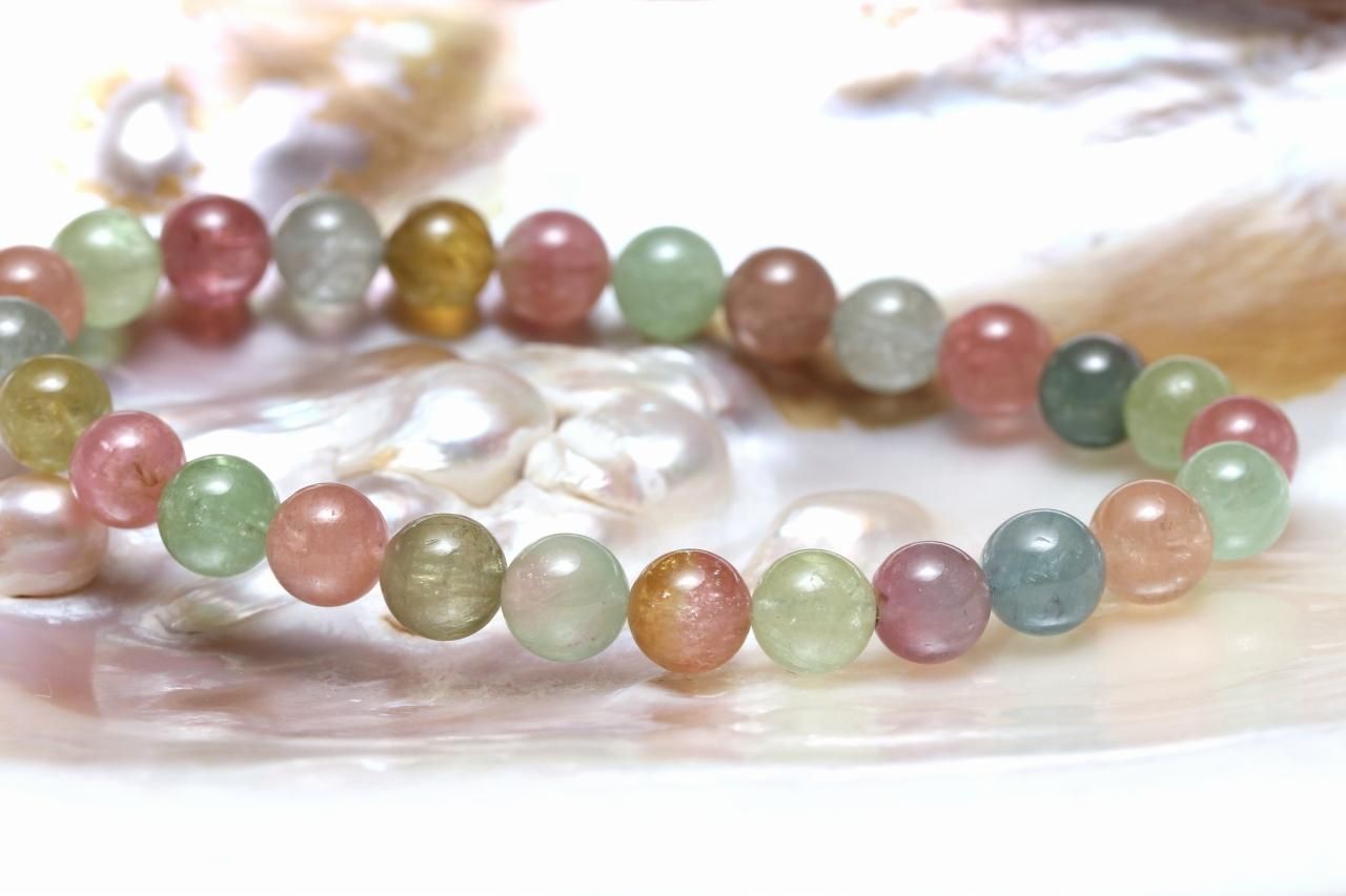 天然石 キャンディーカラートルマリン 7mm ブレスレット ギベオン隕石 キャンディーカラートルマリンブレスレット【7mm玉】TRMBR-039