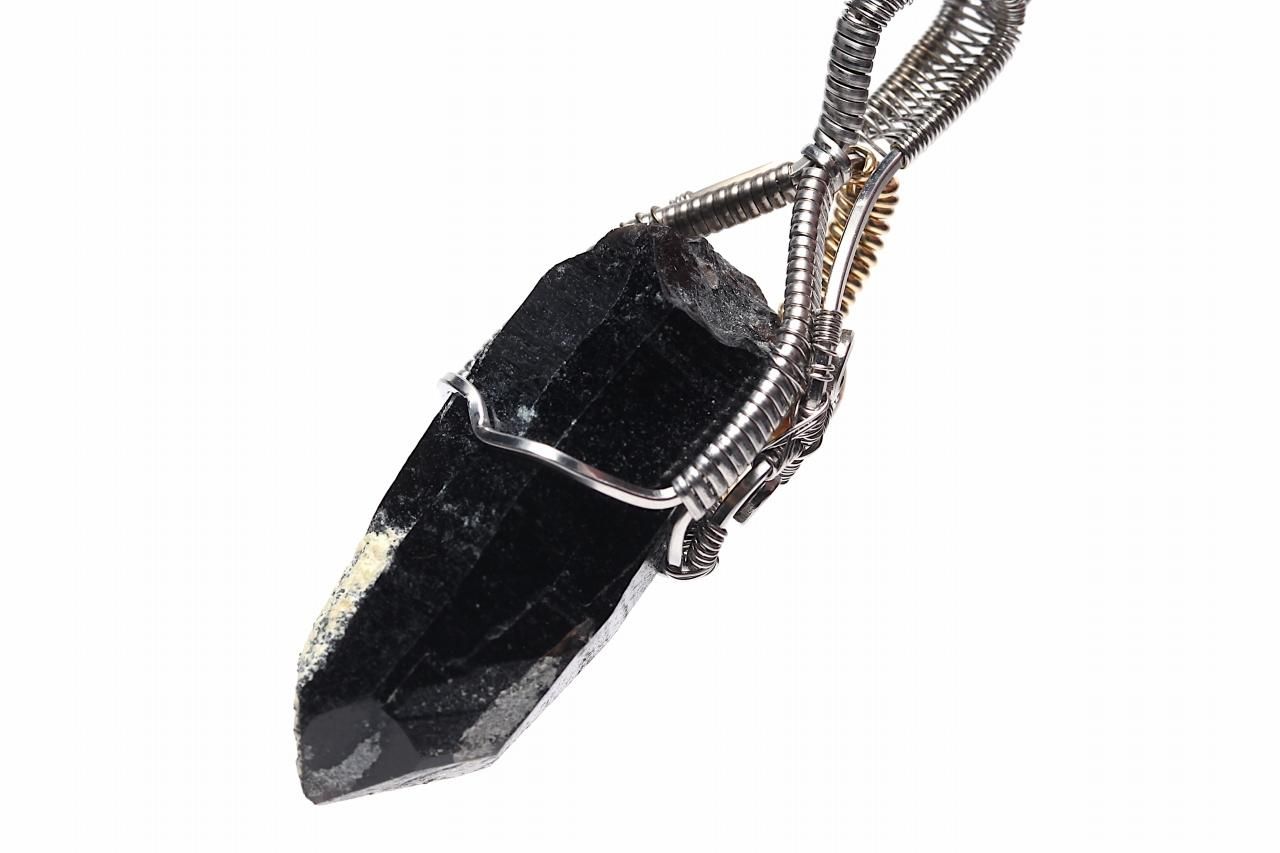 モリオン(黒水晶)＆ルチルクォーツペンダントトップ WASPT-365