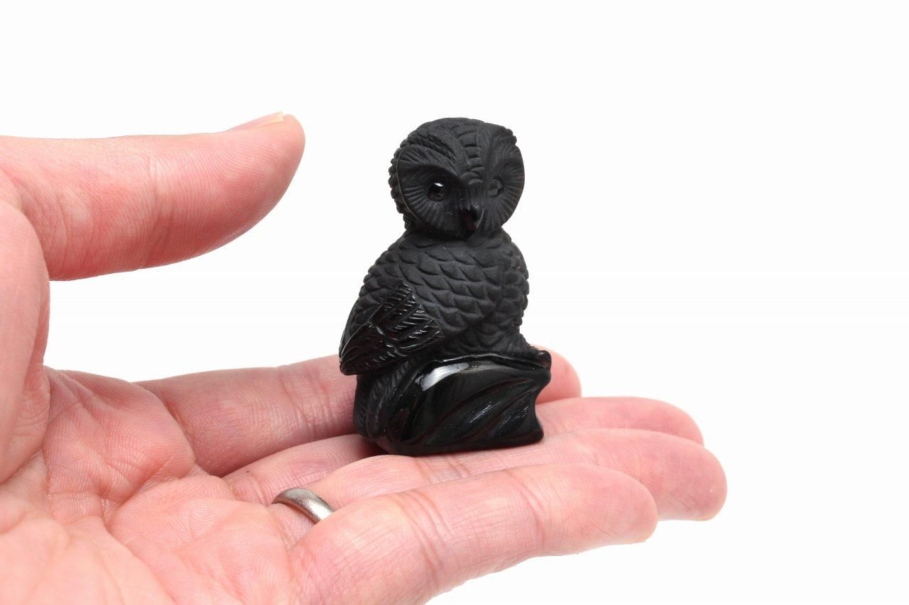モリオン(黒水晶)彫り物【フクロウ】MOOWL-014｜魔除け効果の