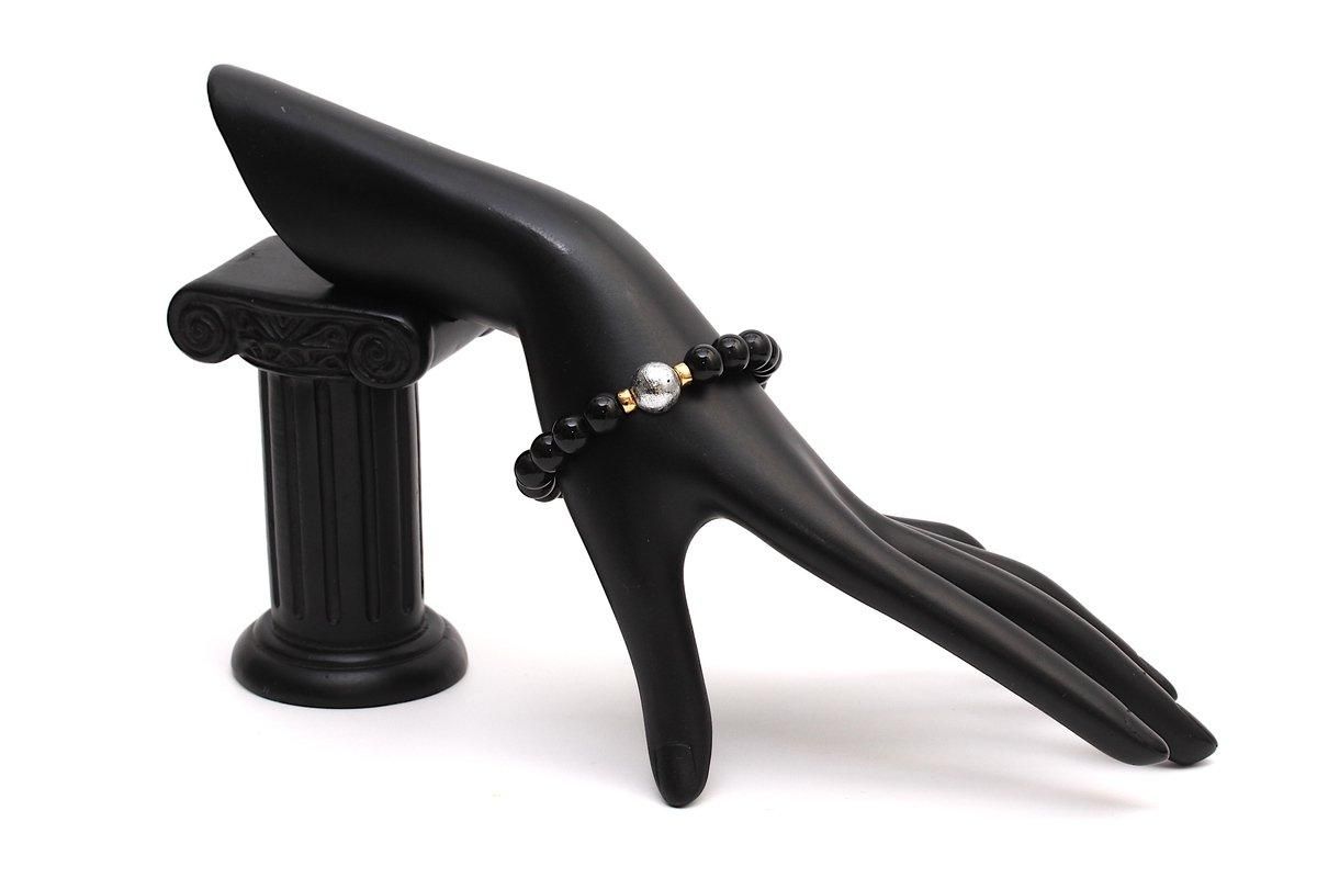 最高級モリオン12㎜レイキ入りブレスレット♡15㎝【亜由美様オーダー】 モリオン(黒水晶)＆ギベオンデザインブレスレット【K14ロンデル