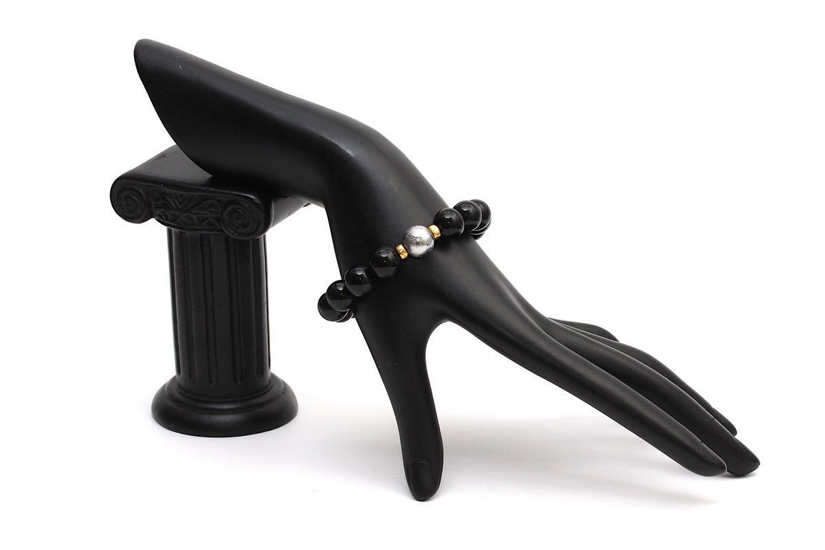 最高級モリオン12㎜レイキ入りブレスレット♡15㎝【亜由美様オーダー】 モリオン(黒水晶)＆ギベオンデザインブレスレット【K14ロンデル