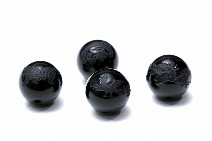 AAAランク】モリオン(黒水晶)四神素彫りビーズ 粒売り【8・10・12mm