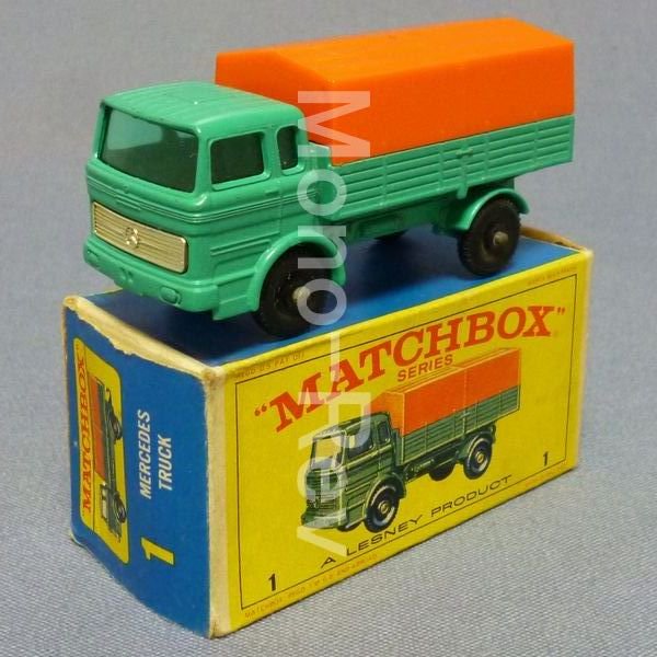 マッチボックス1E-1 メルセデス トラック ミント緑/オレンジ幌 - 絶版 
