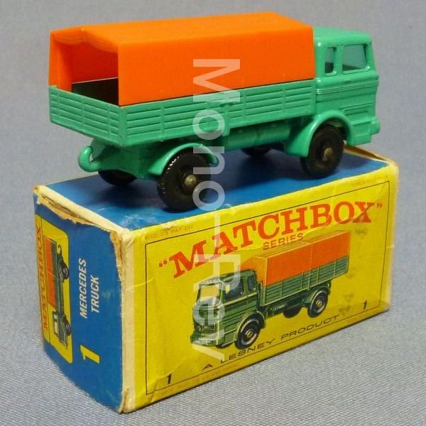 マッチボックス1E-1 メルセデス トラック ミント緑/オレンジ幌 
