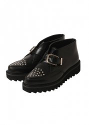 STUDS BUCKLE CREEPER ANKLE BOOTS BLACK