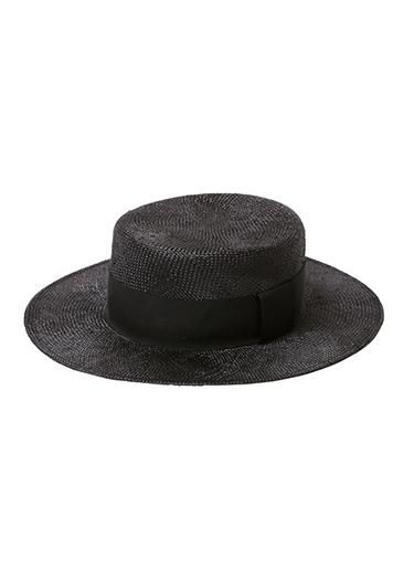 Black brimmed boater hat Clearance