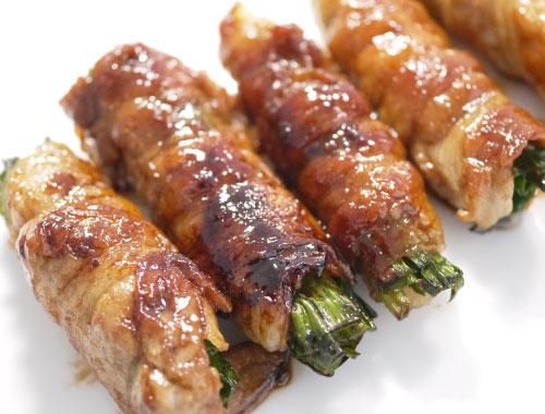 行者にんにくの豚肉ロール巻き