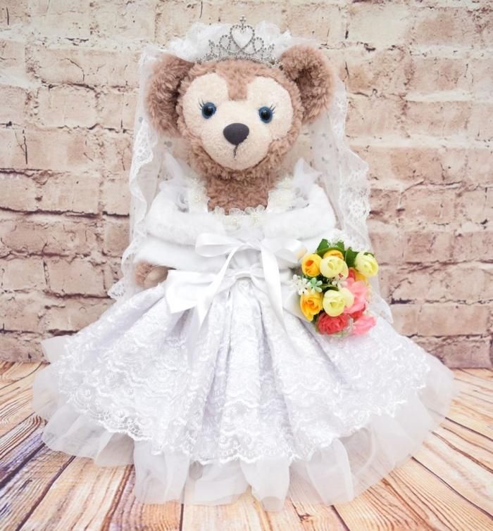ダッフィー、シェリーメイ　ウェディングコスチューム 名入れ靴付 刺繍 ダッフィー シェリーメイ ウエディング