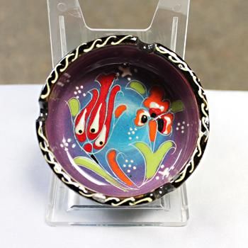 トルコ☆キュタフヤ陶器の蓋付き灰皿(大) イエロー＆ターコイズ