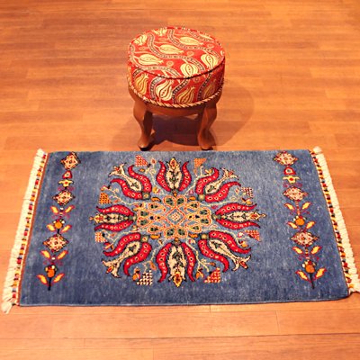 トルコ絨毯 NEW 63×105 ラグ 玄関マット ターコイズブルー＆レッド 
