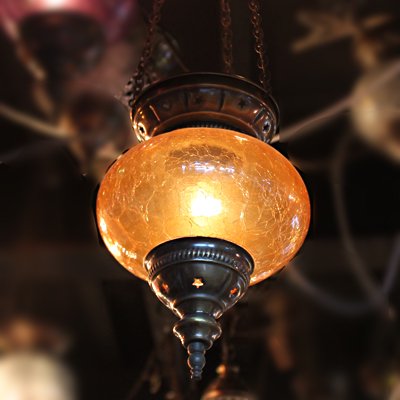 トルコのハンギングランプ(電球別)　M　オレンジガラス