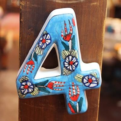 トルコ☆キュタフヤ陶器の数字壁掛け 4 ターコイズブルー - トルコ雑貨